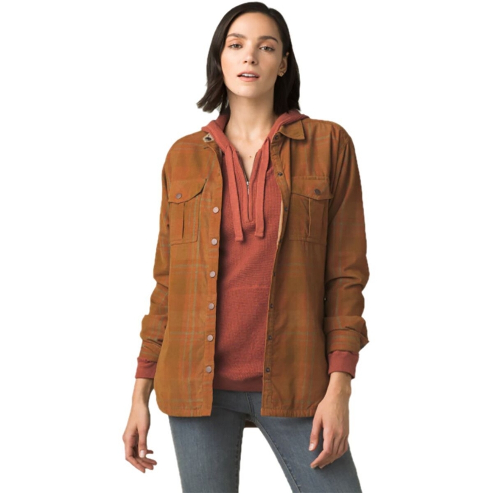 Prana Womens Plaid Corduroy Finnegan Top in Sunried - Size XS